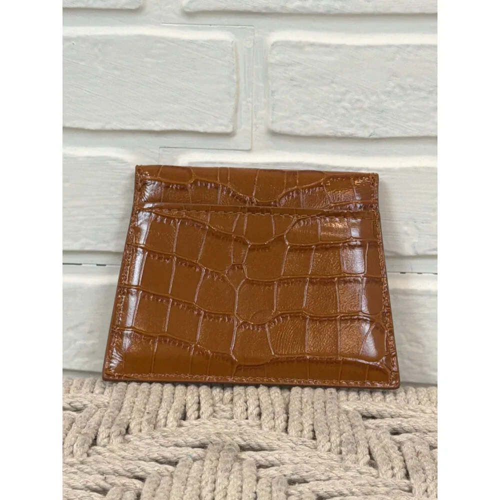 Tammy & Benjamin Envelope Card Holder Cognac Croc-Embossed Leather